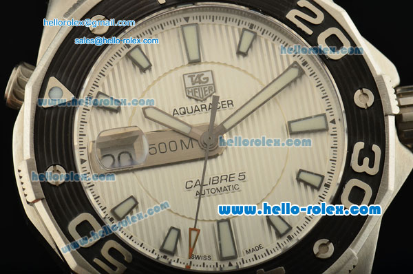 Tag Heuer Aquaracer 500 Calibre 5 Swiss ETA 2824 Automatic Movement Titanium Case with White Dial and White Stick Markers-Rubber Strap - Click Image to Close